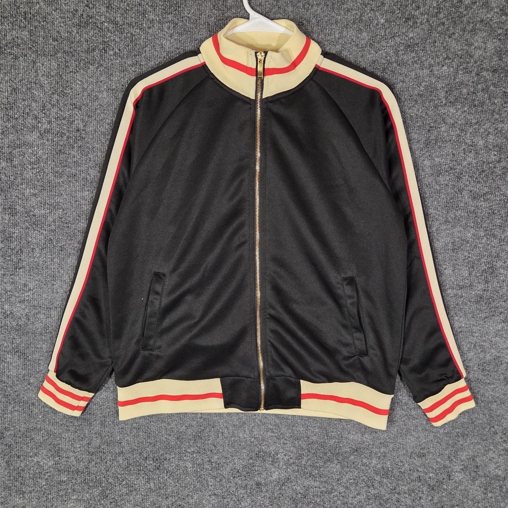 Y2K Victorious Track Jacket Womens Large Black Full Zip Retro Stripe Jacket